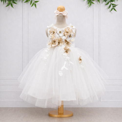 Blossom Dress - Gold & White