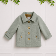 Classic Shaun Coat in sage with an open front revealing its checked lining, perfect for warmth and timeless style.