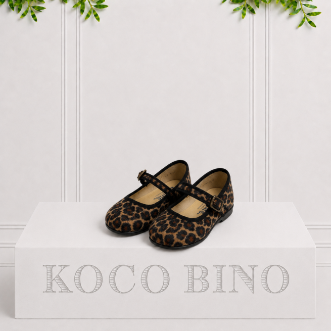 Leopard print children's Mary Jane pumps with a buckle strap, combining timeless elegance with all-day comfort and charm.