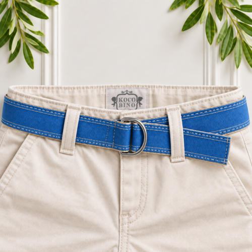 Blue boys smart belt with a classic metal D-ring buckle, perfect for completing formal, smart-casual and special occasion outfits.