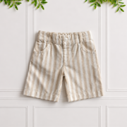 Boys stone and white striped cotton linen chino shorts with classic tailored styling.