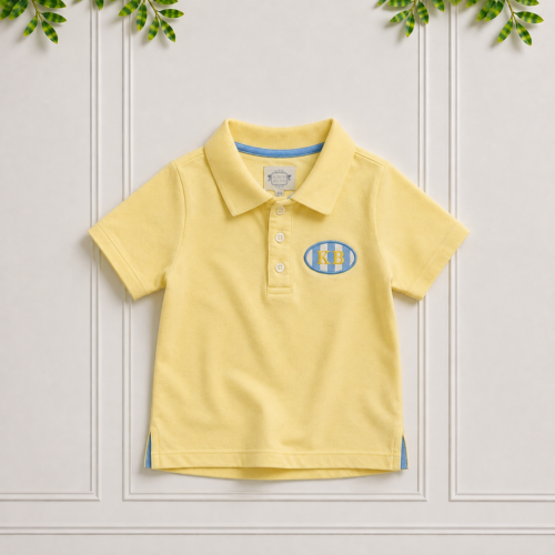 Boys summer polo shirt in yellow with blue detailing and KB emblem
