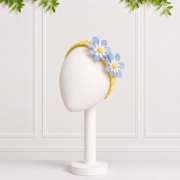 Girls' Alice Band in yellow and white gingham with blue and white laser-cut daisy embellishments